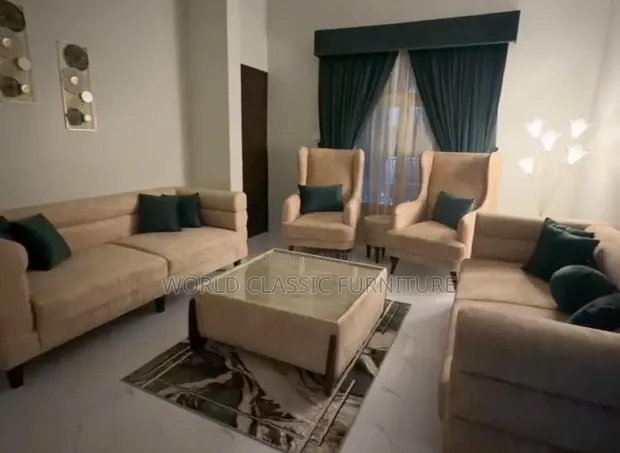 Beige 3+1+1 Sofa Set with Wingback Chairs - 1