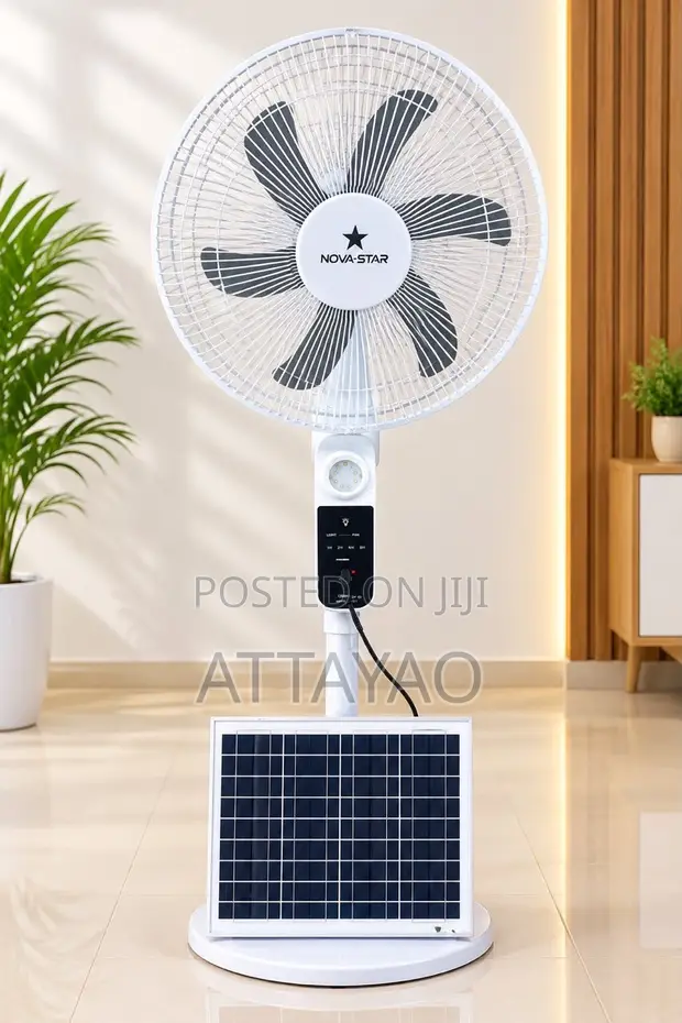 Solar Rechargeable Fan with 2 Bulbs & Phone Charger - 1