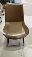 Modern Brown Faux Leather Accent Chair with Black Metal Legs - 2