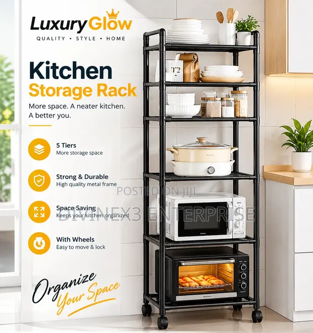 5-Tier Kitchen Storage Rack with Wheels - 1