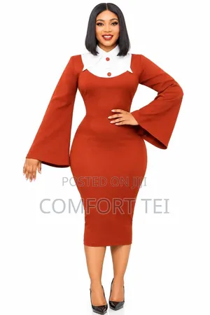 Ladies Midi Fitted Dress with Flared Sleeves