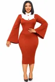 Ladies Midi Fitted Dress with Flared Sleeves - 2