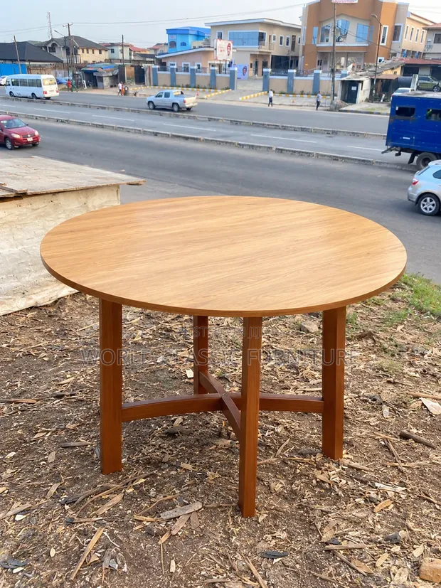 Round Wooden Dining Table with 4 Padded Chairs - 1