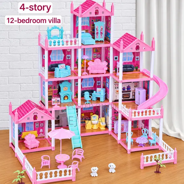 Huge 4-Story Doll House Gift Set - 1