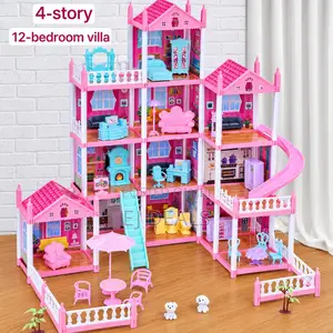 Huge 4-Story Doll House Gift Set