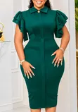 Ladies Shirt Style Midi Dress - Emerald Green - 1