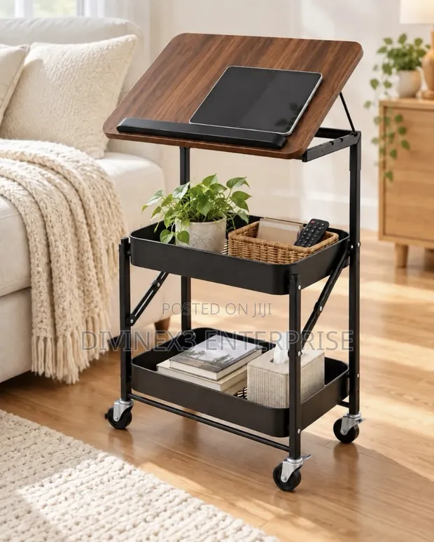 Adjustable 2-Tier Rolling Storage Cart - 1