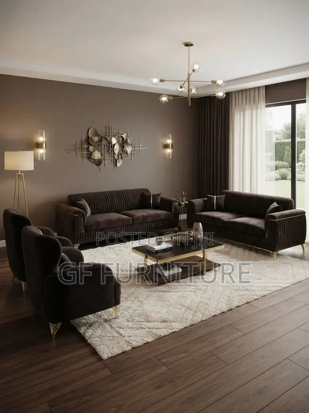 Royal Comfort Contemporary Charcoal-Brown Sofa Set - 1