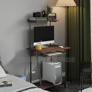 Compact Rolling Computer Desk - Walnut Finish