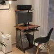 Compact Rolling Computer Desk - Walnut Finish - 2
