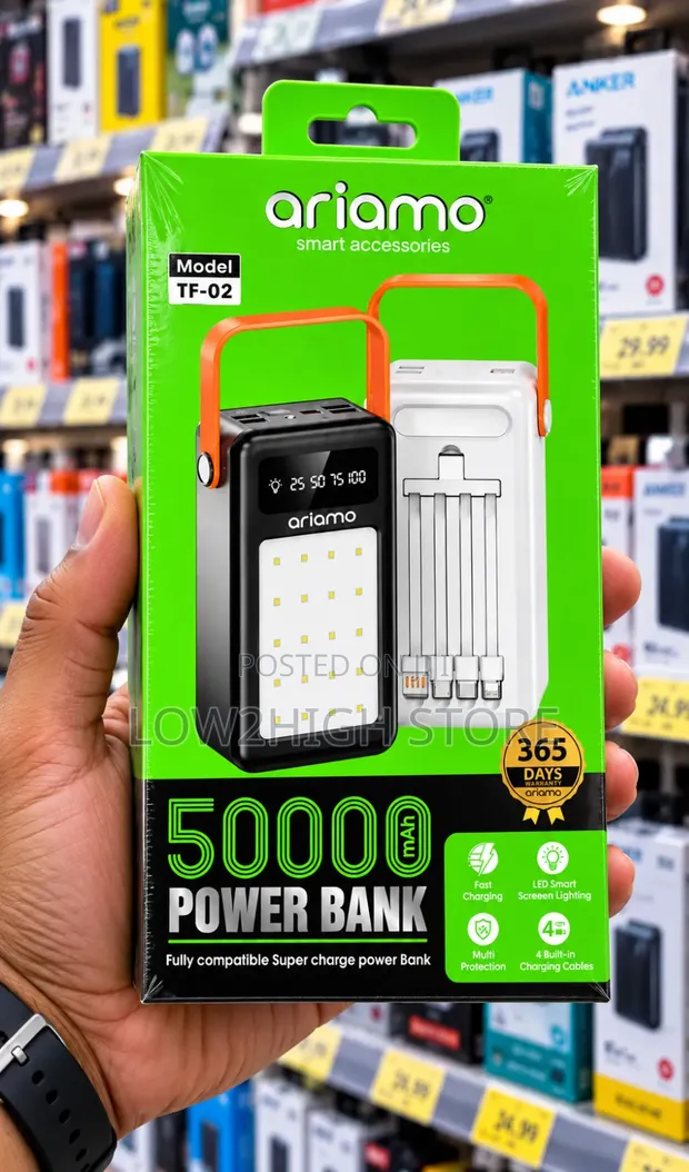 Ariamo TF-02 50,000mAh Power Bank with 4 Cables & Light - 1