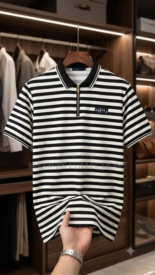 Men's Striped Half-Zip Polo Shirt - 1