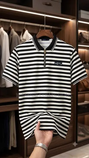 Men's Striped Half-Zip Polo Shirt