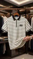 Men's Striped Half-Zip Polo Shirt - 2