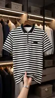 Men's Striped Half-Zip Polo Shirt - 4