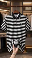 Men's Striped Half-Zip Polo Shirt - 5