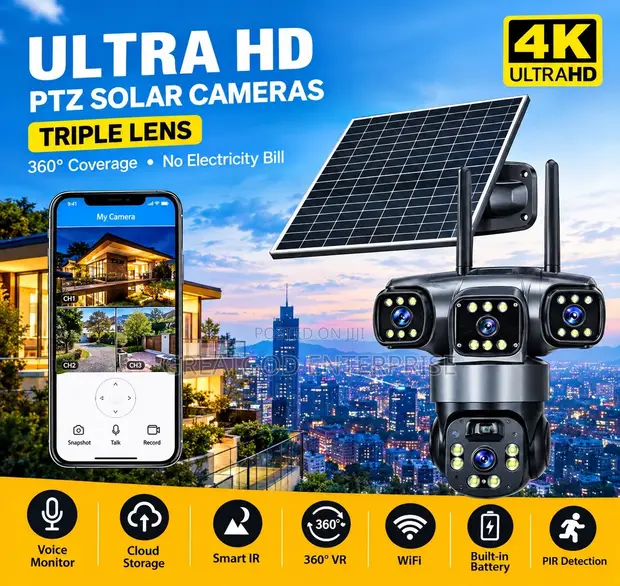 4K Triple-Lens PTZ Solar Security Camera - 1
