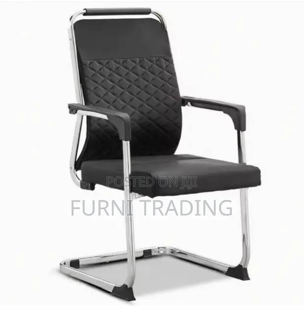 Office Waiting Chair - Black Leather - 1