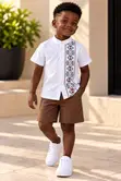 Angel Boys' Geometric Pattern Shirt & Brown Shorts Set (4-5 Years) - 1
