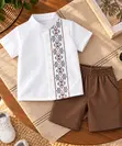 Angel Boys' Geometric Pattern Shirt & Brown Shorts Set (4-5 Years) - 2