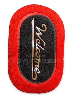 Red Black Welcome Oval Door Mat - Durable Entrance Mat