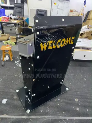 Modern Black Glass Pulpit - "WELCOME" Lectern