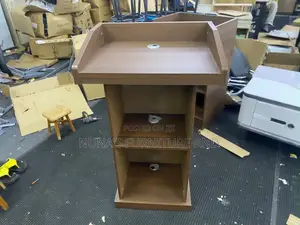 Modern Wooden Church Pulpit / Lectern With Storage - Brown
