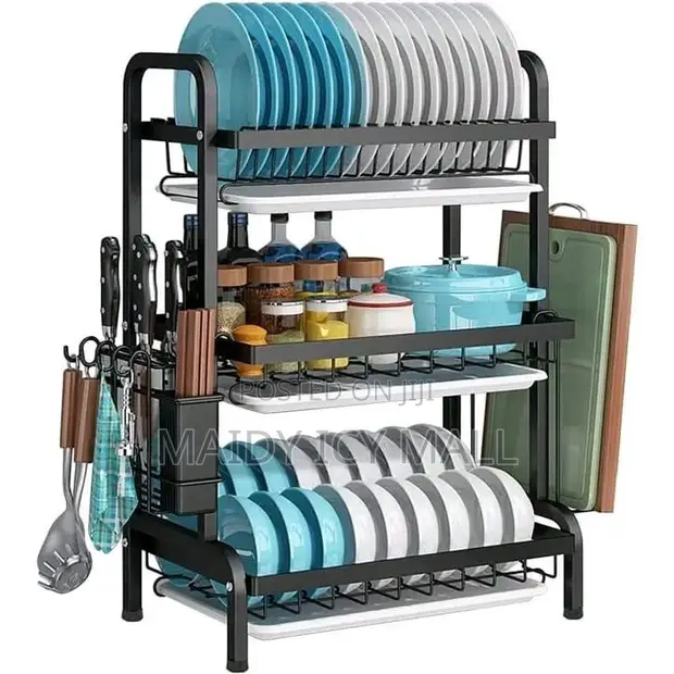 Black 3-Tier Kitchen Dish Drying Rack - 1