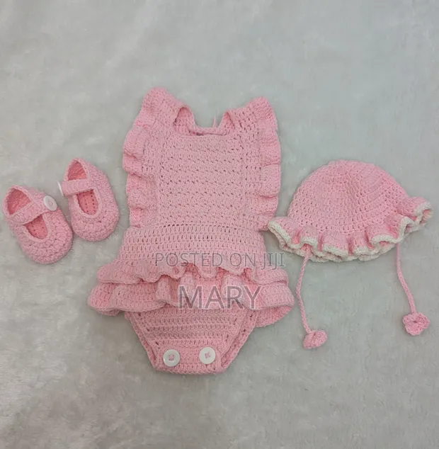 Handmade Crocheted Children's Outfit - Pink, 6M - 1