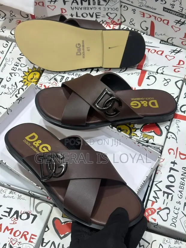 Dolce & Gabbana Coffee Men's Slippers - 1