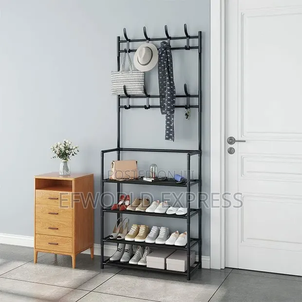 5-Tier Shoe Rack with Coat Hanger - 1