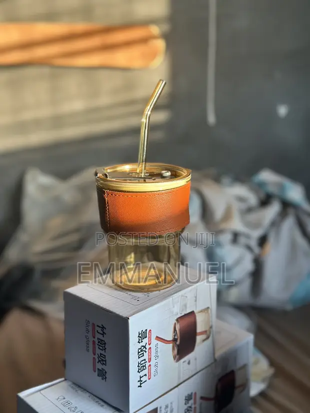 450ml Slub Glass Bottle/Cup with Leather Sleeve - 1
