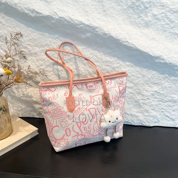 Trendy Large Tote Bags - Pink & Black Butterfly/Graffiti - 1