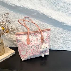 Trendy Large Tote Bags - Pink & Black Butterfly/Graffiti