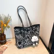 Trendy Large Tote Bags - Pink & Black Butterfly/Graffiti - 2