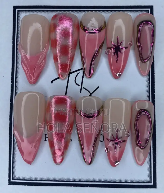 Handmade Pink Chrome Press-on Nails - 1