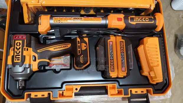 INGCO 20V Cordless Impact Wrench with 10-Piece Socket Set - 1