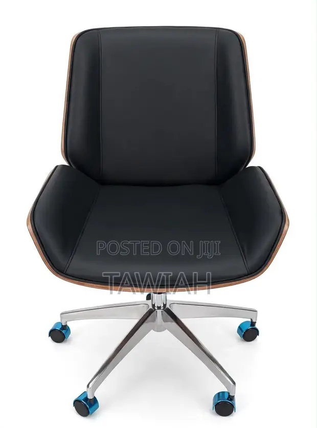 Leather Conference Chair with Wood Trim - 1