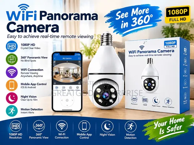 1080P WiFi Panorama Light Bulb Security Camera - 1
