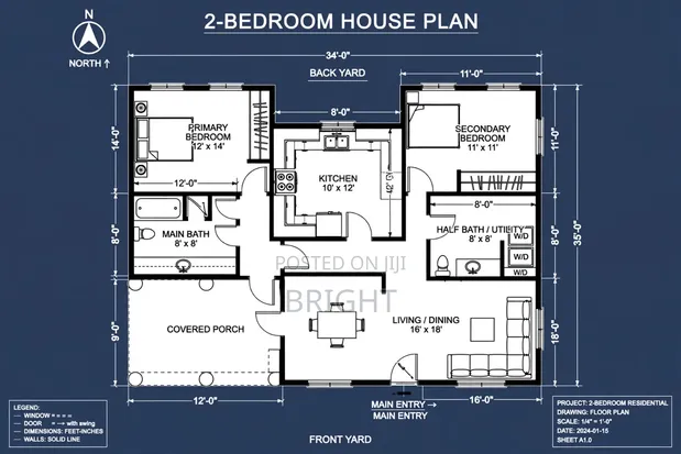 Two Bedroom House Plan - Residential Building Design - 1