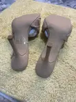 Beige EGO Leather Square Toe High Heel Mules - 1