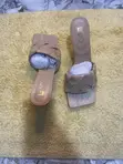 Beige EGO Leather Square Toe High Heel Mules - 5