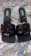 EGO Black Leather Square Toe High Heel Mules - 1