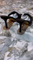 EGO Black Leather Square Toe High Heel Mules - 3