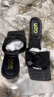 EGO Black Leather Square Toe High Heel Mules - 5