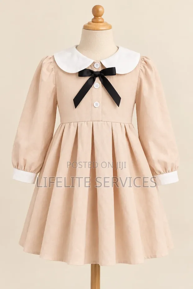 Quality Pure Cotton Long Sleeve Dress for Girls (3-5 Years) - 1