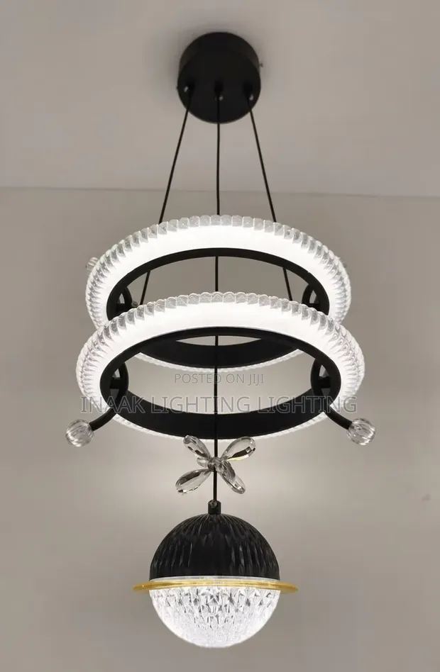 Stylish 2-Tier Crystal Pendant Light with Black Globe - 1