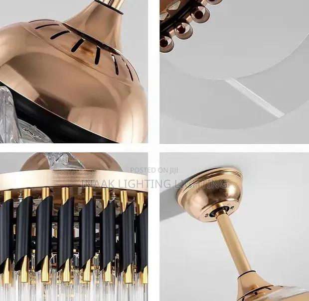 Luxury Black and Gold Crystal Fan Chandelier - 1