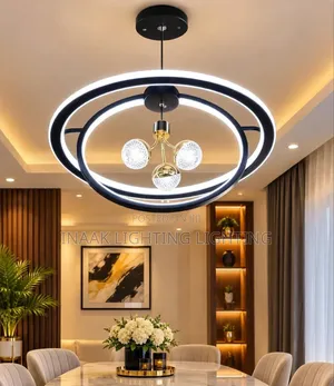 Modern Double Ring LED Pendant Light - Black & Gold