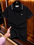 Lacoste Premium Polo Shirt - Navy Blue/White Stripe - 1
